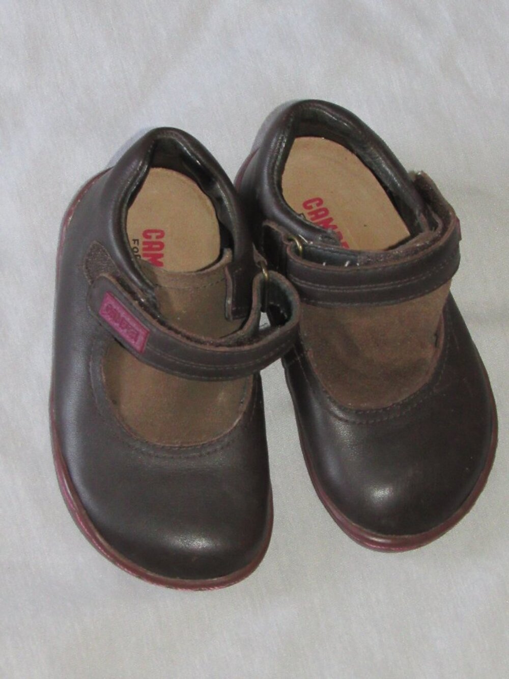 CAMPER for Kids Brown Leather Suede Tongue Hook & Loop Ankle Strap Mary Jane 23